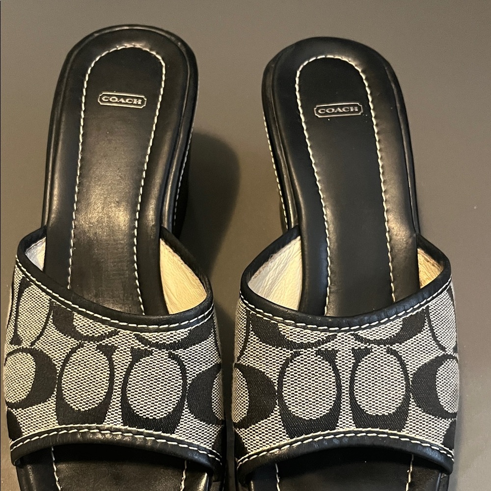 Coach Women's Black and White Signature Mules